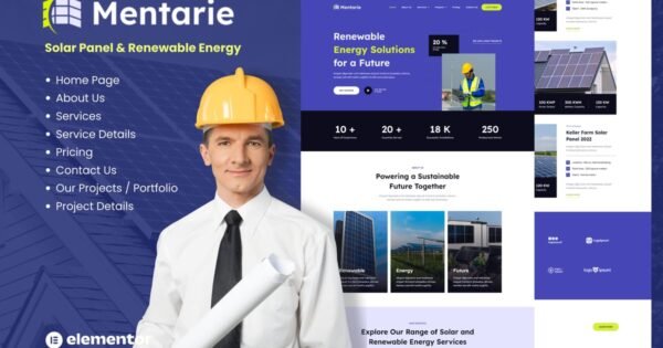 Mentarie – Solar Panel & Sustainable Energy Elementor Template Kit