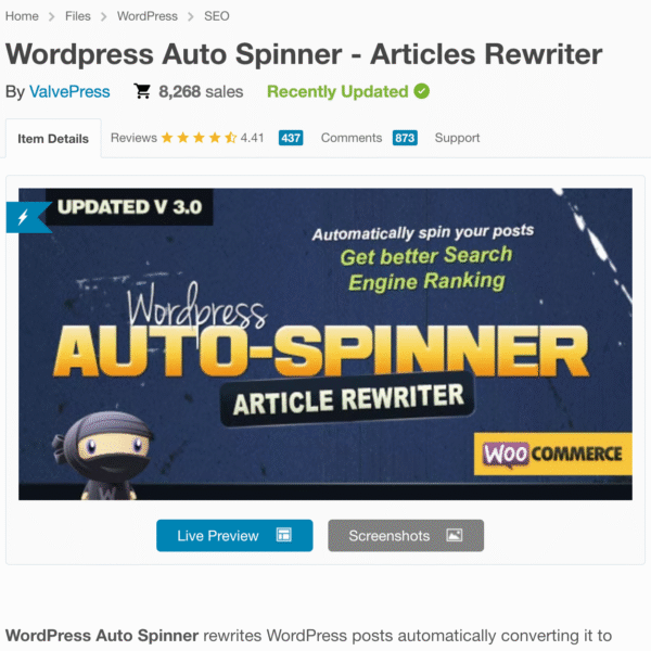 Wordpress Auto Spinner – Articles Rewriter
