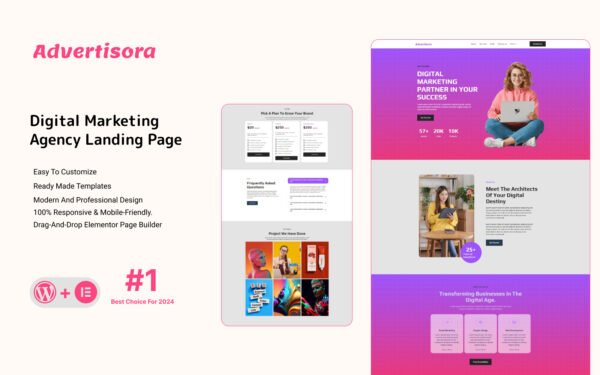 Advertisora – Adevertising Agency Landing Page Elementor Template Kit Elementor Kit