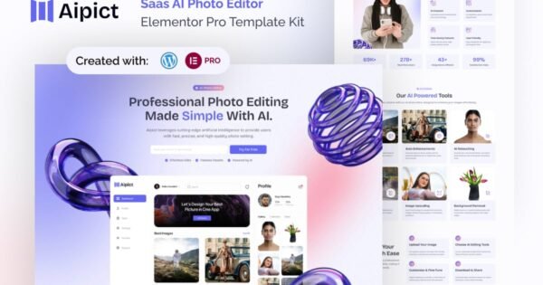 Aipict – Saas AI Photo Editor Website Elementor Pro Template Kit