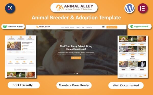 Animal Alley – Animal Breeder & Adoption WordPress Elememtor Template WordPress Theme