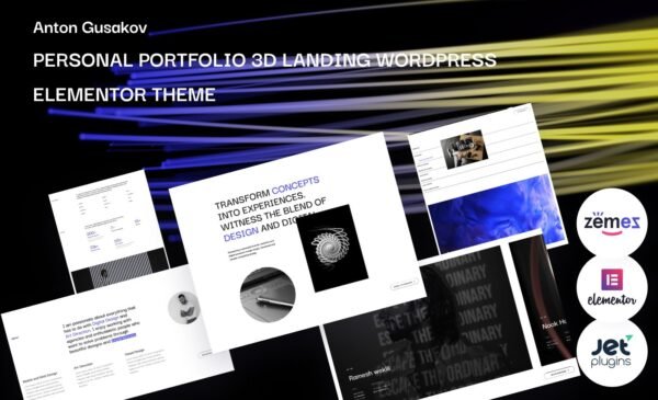 Anton Gusakov – Personal Portfolio 3D Landing WordPress Elementor Theme WordPress Theme