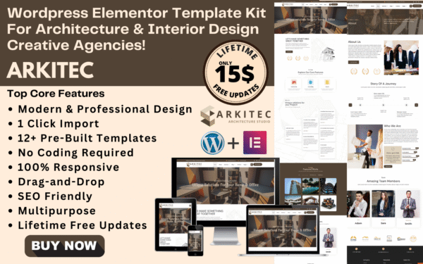 ARKITEC – Interior Design, Construction & Architecture WordPress Elementor Template Kit Elementor Kit