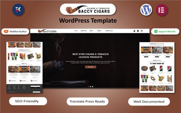 Baccy Cigars – Cigars & Tobacco WordPress Elementor Template WordPress Theme