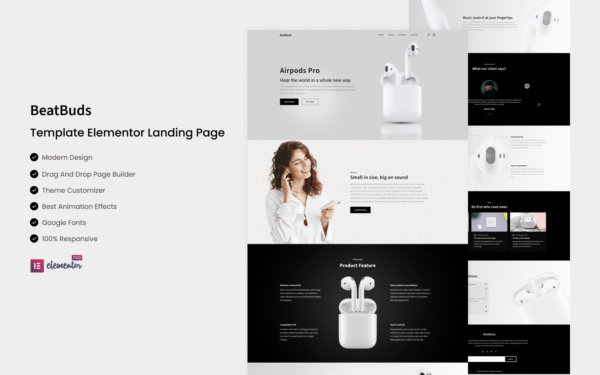 BeatBuds – Wireless Earbuds Elementor Landing Page Elementor Kit