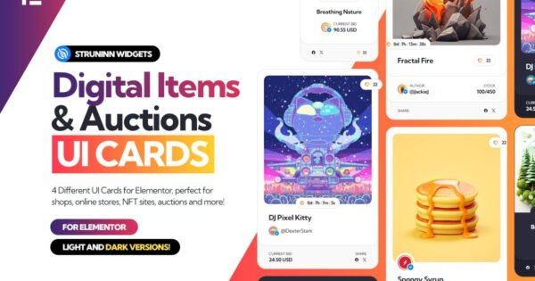 Digital Items and Auctions – Elementor UI Cards