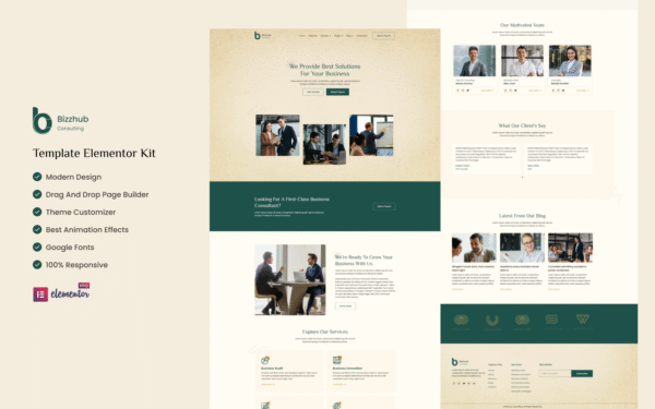 Bizzhub Consulting – Business Consulting Services Elementor Template Kit Elementor Kit