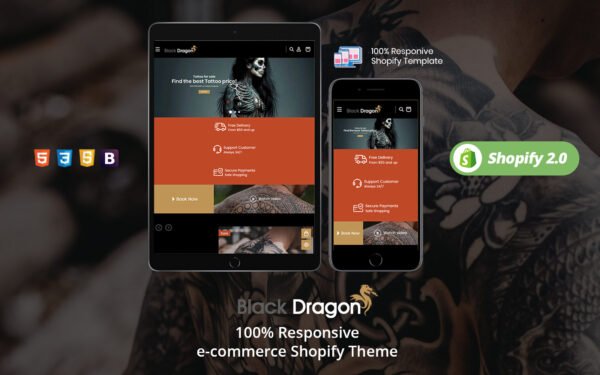 Blackdragon Tattoo – Artwork Black Tats Body Art Shopify 2.0 Theme Shopify Theme