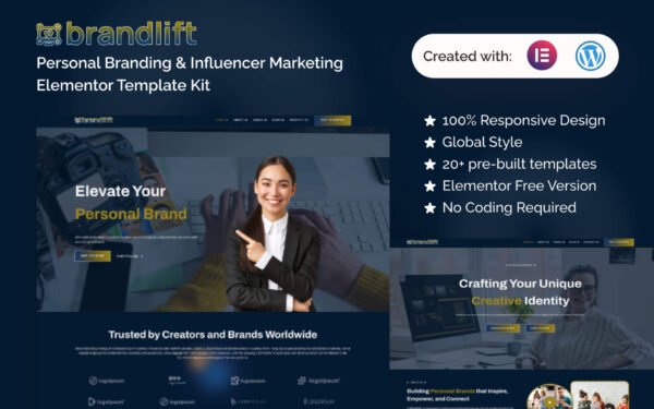 BrandLift – Personal Branding & Influencer Marketing Elementor Template Kit Elementor Kit