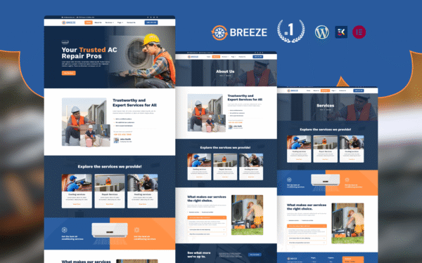 Breeze Professional AC Repair WordPress Elementor Template Elementor Kit