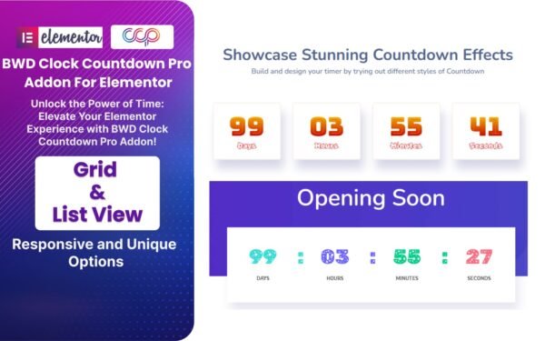 BWD Clock Countdown Pro WordPress Plugin For Elementor