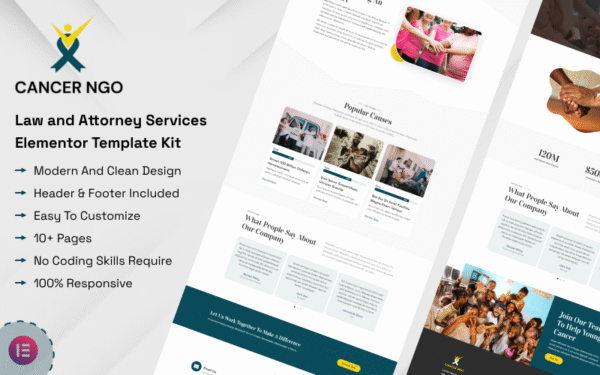 Cancer NGO – Non-profit and Charity Elementor Template Kit Elementor Kit
