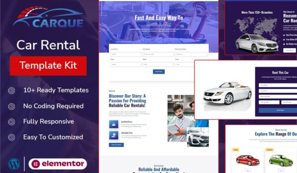CarQue – Car Rental & Auto Services Elementor Template Kit