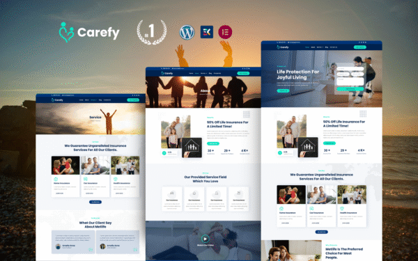 Carefy Life Insurance WordPress Elementor Template kit Elementor Kit