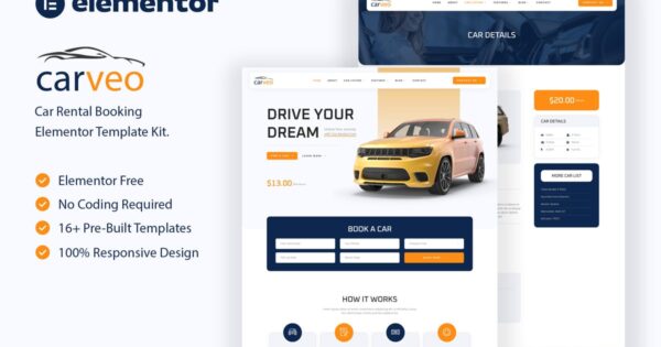 Carveo – Car Rental Elementor Template Kit
