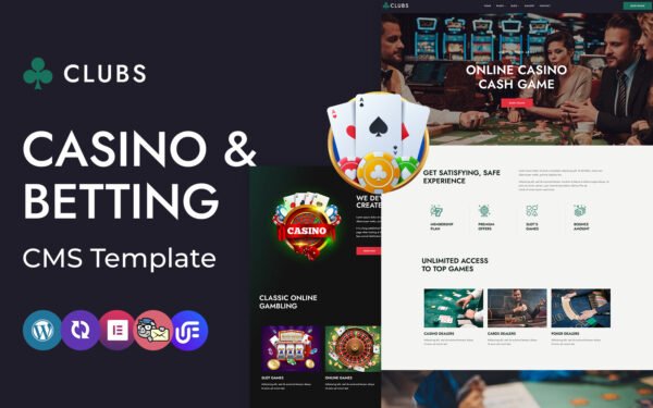Clubs – Online Casino, Games and Betting WordPress Elementor CMS Theme WordPress Theme