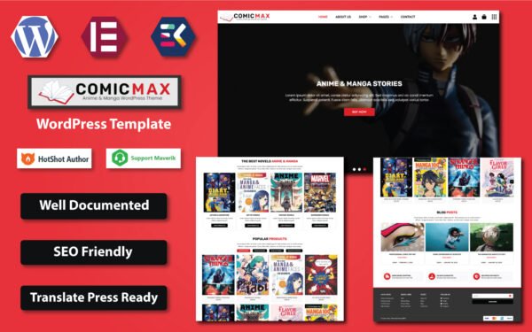 Comic Max – Anime & Manga Stories WordPress Elementor Template WordPress Theme