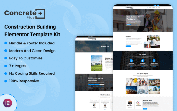 Concrete Plus – Construction Building Elementor Template Kit Elementor Kit