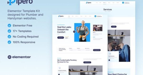 Pipero – Plumber & Handyman Services Elementor Template Kit