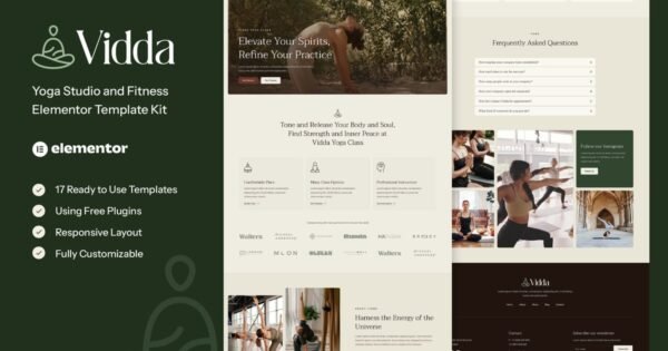Vidda – Yoga Studio & Fitness Elementor Template Kit