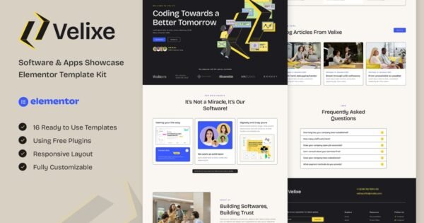 Velixe – Software & Apps Showcase Elementor Template Kit
