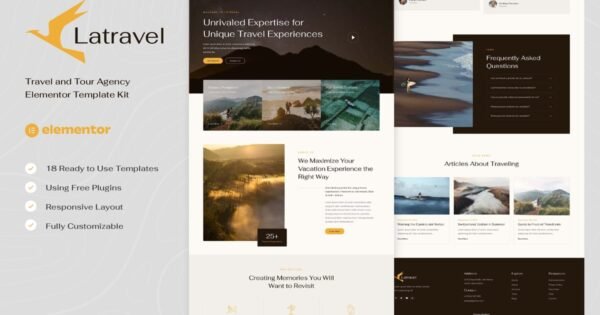 Latravel – Travel and Tour Agency Elementor Template Kit