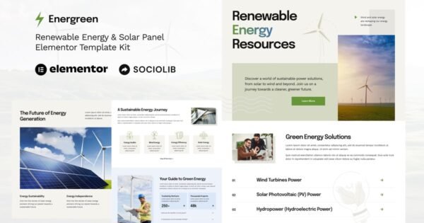 Energreen – Renewable Energy & Solar Panel Elementor Template Kit