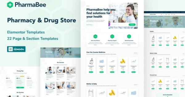 PharmaBee – Pharmacy & Drug Store Website Elementor Template Kit