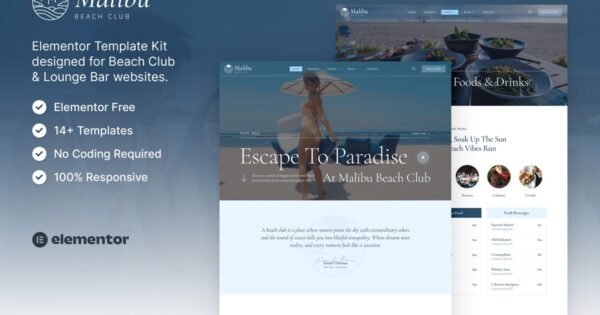 Malibu – Beach Club & Lounge Bar Elementor Template Kit