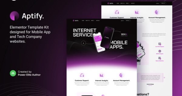 Aptify – Mobile App Landing Page & Tech Company Elementor Template Kit