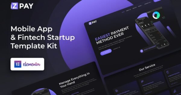 iZPAY – Mobile App & Fintech Startup Elementor Template Kit