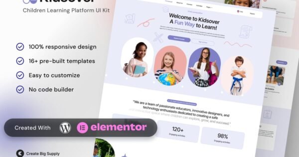 Kidsover- Children’s Learning Platform Elementor Template Kit