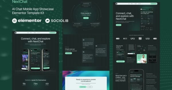 NextChat – AI Chat Mobile App Showcase Elementor Template Kit