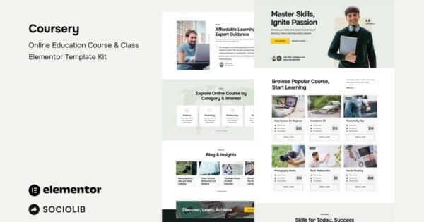 Coursery – Online Education Course & Class Elementor Template Kit