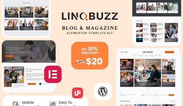 Linqbuzz – Blog & Magazine Elementor Pro Template Kit