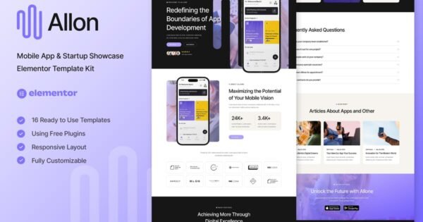 Allon – Mobile App & Startup Showcase Elementor Template Kit