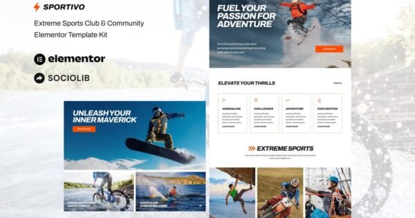 Sportivo – Extreme Sports Club & Community Elementor Template Kit