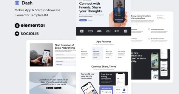 Dash – Mobile App & Startup Showcase Elementor Template Kit