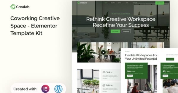 Crealab – Coworking Creative Space Elementor Template Kit