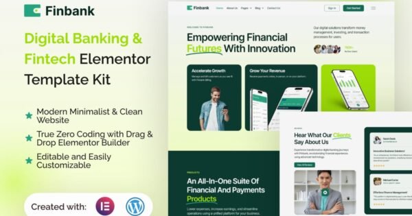 Finbank – Digital Banking & Fintech Elementor Template Kit