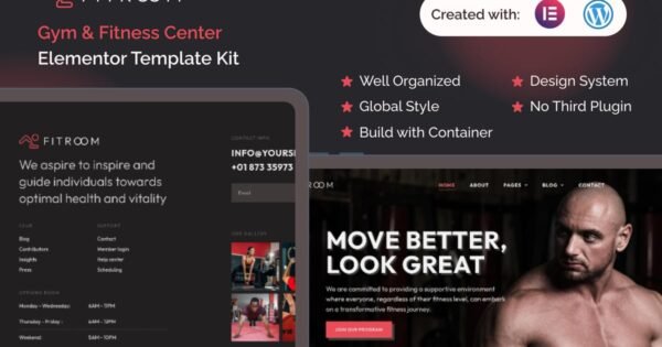 Fitroom – Gym & Fitness Center Elementor Template Kit
