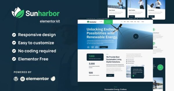 SunHarbor – Solar and Renewable Energy Elementor Template Kit