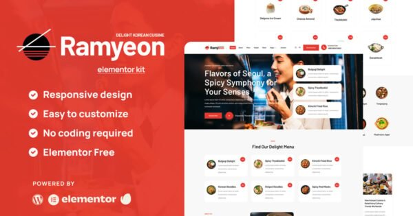 Ramyeon – Korean Restaurant Elementor Template Kit