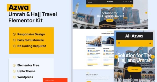 Azwa – Umrah & Hajj Tour Travel Elementor Template Kit