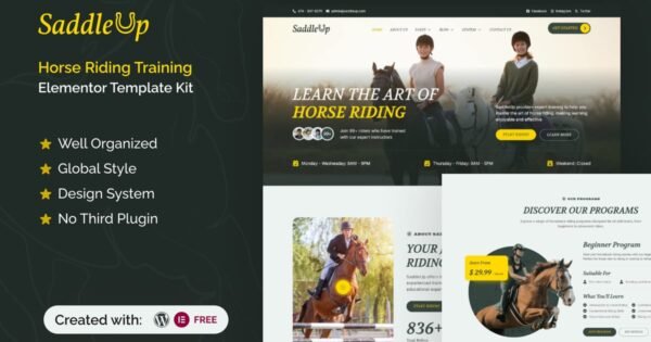 SaddleUp – Horse Riding Training Elementor Template Kit