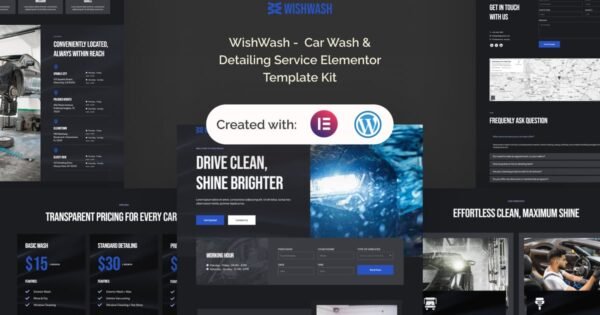 WishWash –  Car Wash & Detailing Service Elementor Template Kit