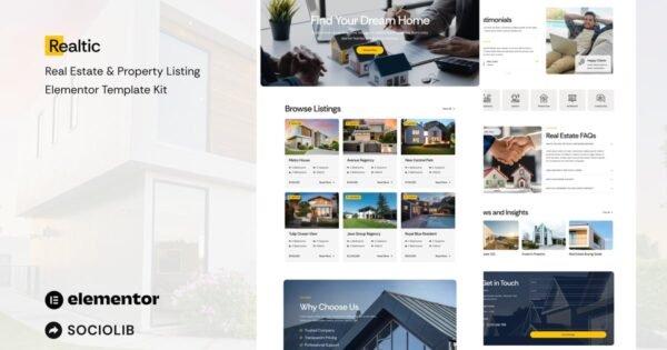 Realtic – Real Estate & Property Listing Elementor Template Kit