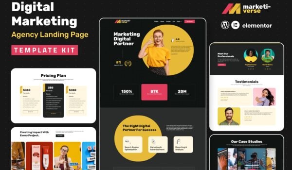 Marketiverse – Digital Marketing Services Landing Page Elementor Template Kit