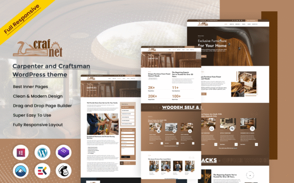 Crafnet – Carpenter and Craftsman Woodwork WordPress theme WordPress Theme