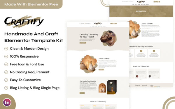Craftify – Handmade and Craft Elementor Template Kit Elementor Kit